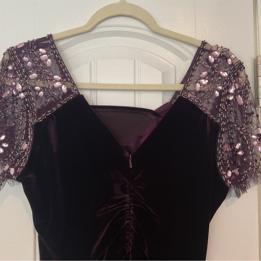 Xscape Rich Purple Velvet Gown with Sparkling Details - Picture 8 of 11